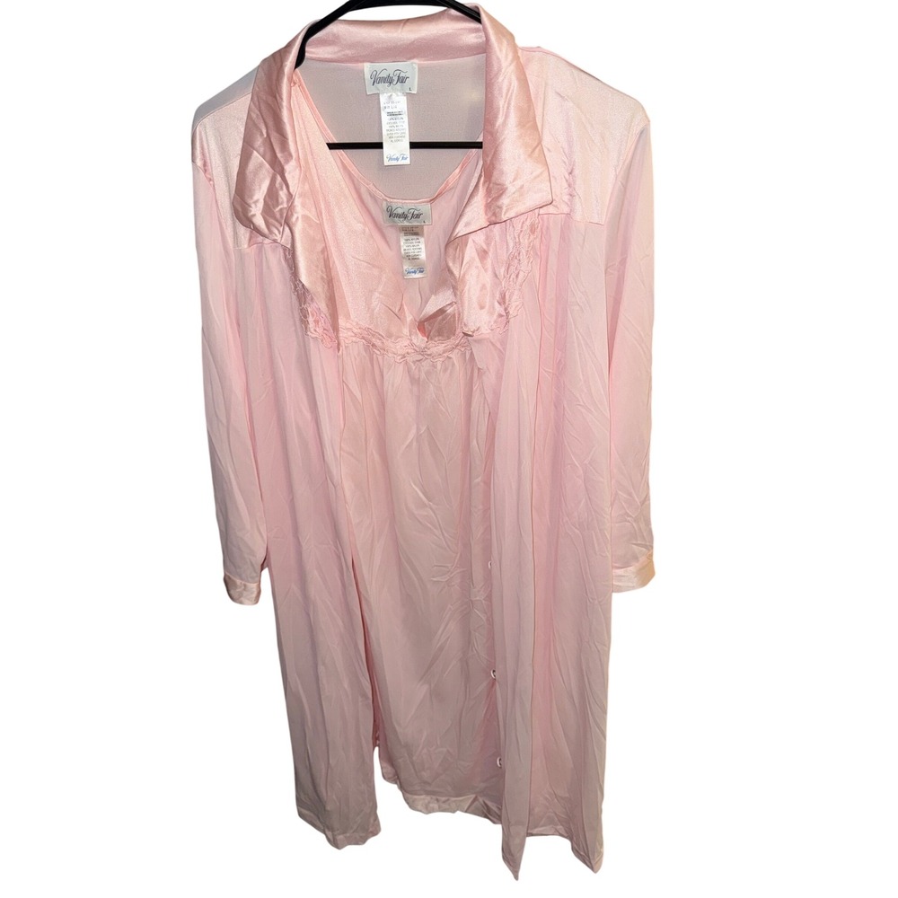 Vanity Fair Pink Nylon Nightgown and Robe Set Vintage Style 30-107 Size Large